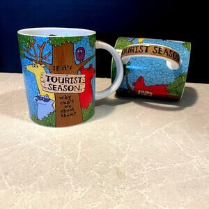 Cape Shore Lot of 2 coffee tea mugs Tourist season hunting animal print outdoor